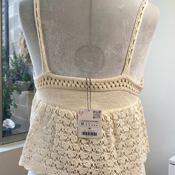 Zara NWT Cream Crochet Bustier Peplum Cami Top, Size M - Picture 3 of 9
